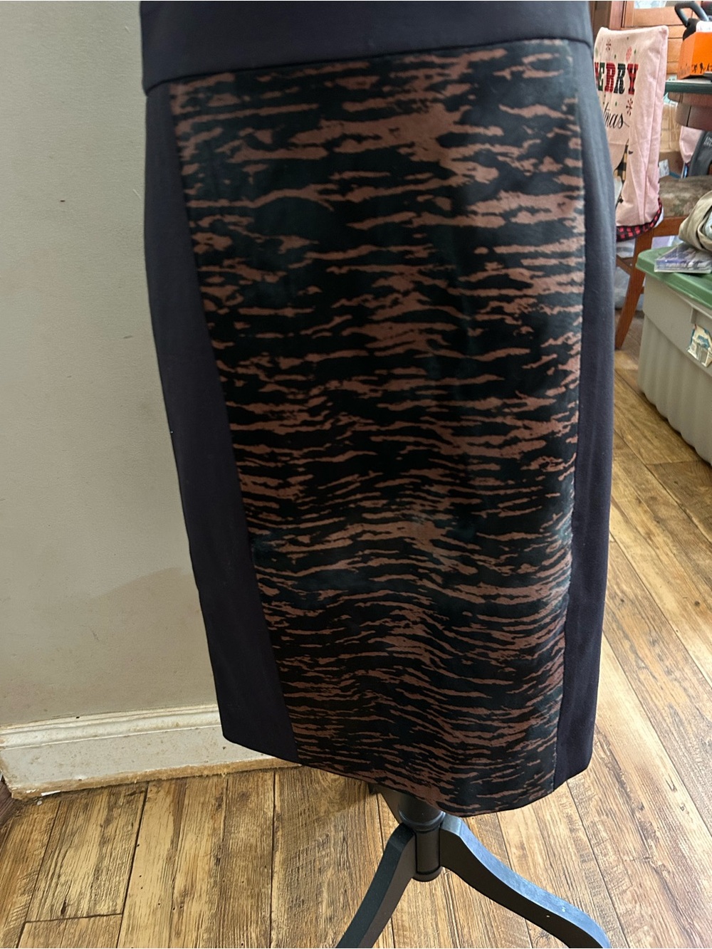 Ectetera 100% Calf Skin Panel Black and Brown Patterned Pencil Skirt NWt